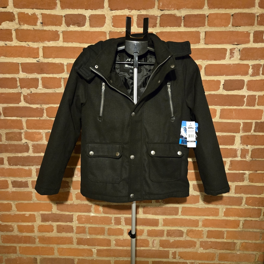 IXtreme Outfitters Jacket Black Hooded Button Zip Coat Youth Size 14/16 New With
